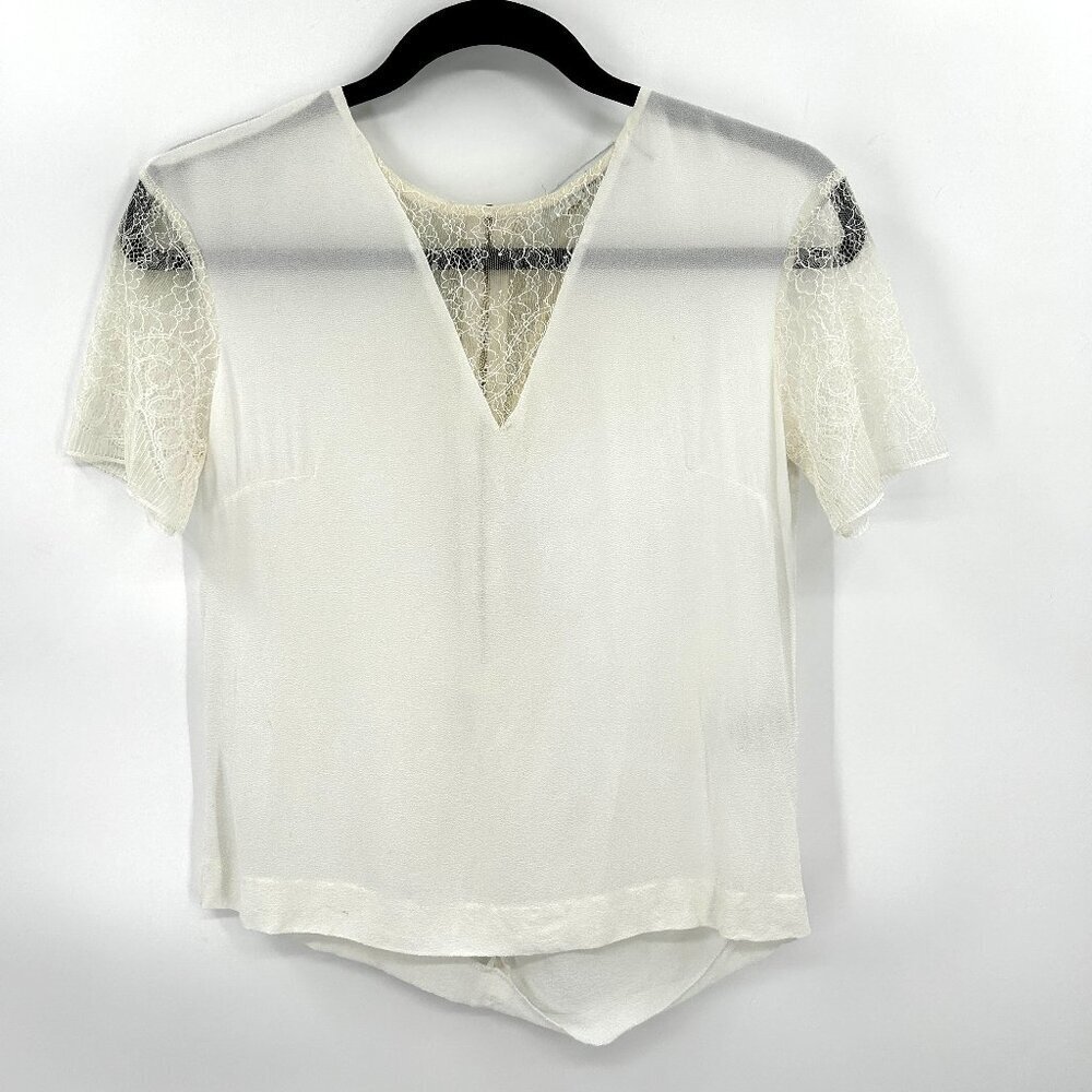 SANDRO Paris *Flawed* White Lace Lightweight Back Zip Blouse Size Small